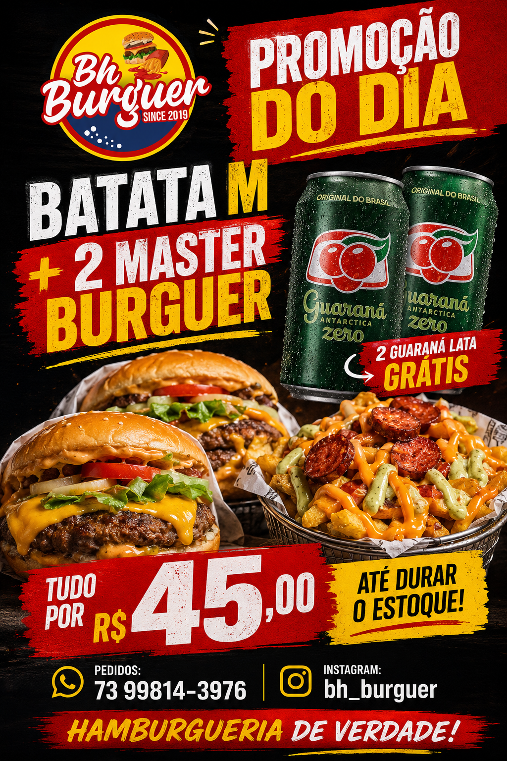 BATATA M + 2 BURGUER + 2 GUARANÁ LATA